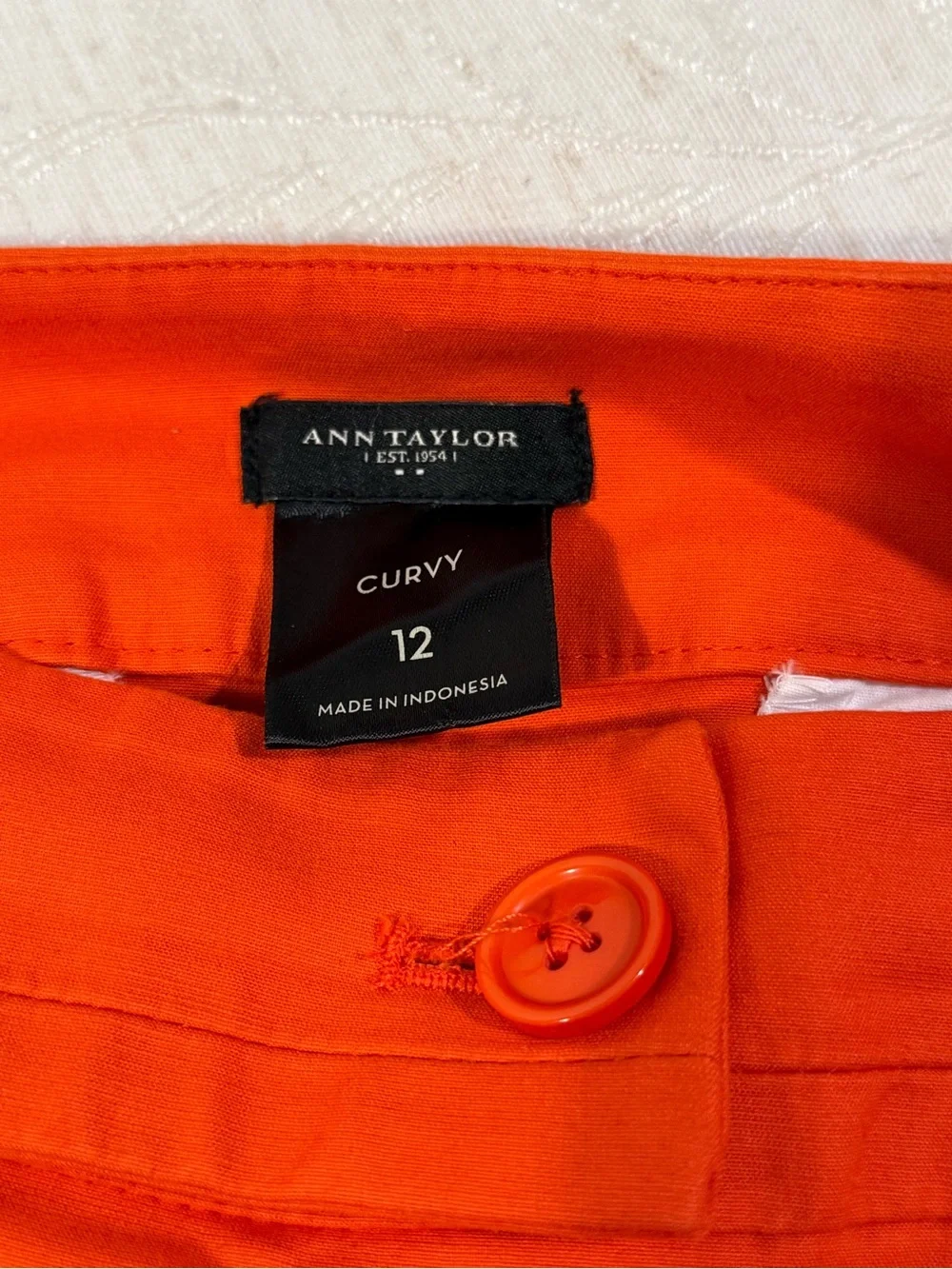 Ann Taylor Curvy Orange Cuffed Cropped Pants Women 12 Cotton Stretch Capri